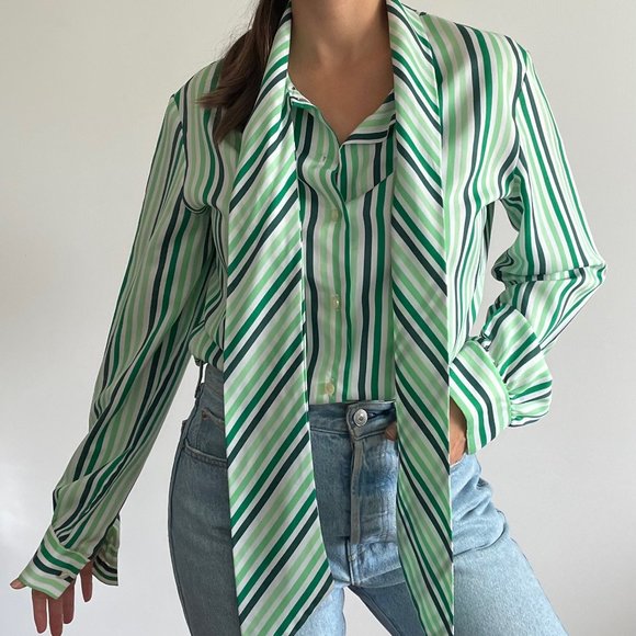 JCPenney green striped shirt, size XS-S (US 2-4) - Picture 2 of 9